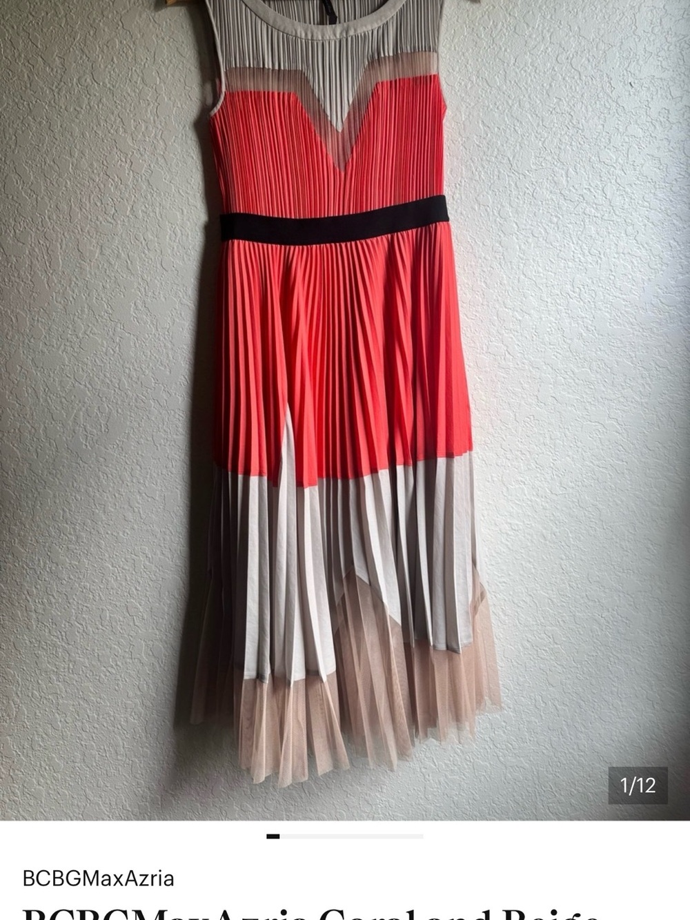 BCBGMaxAzria Coral, Beige and Black Pleated Maxi Dress - Picture 2 of 2